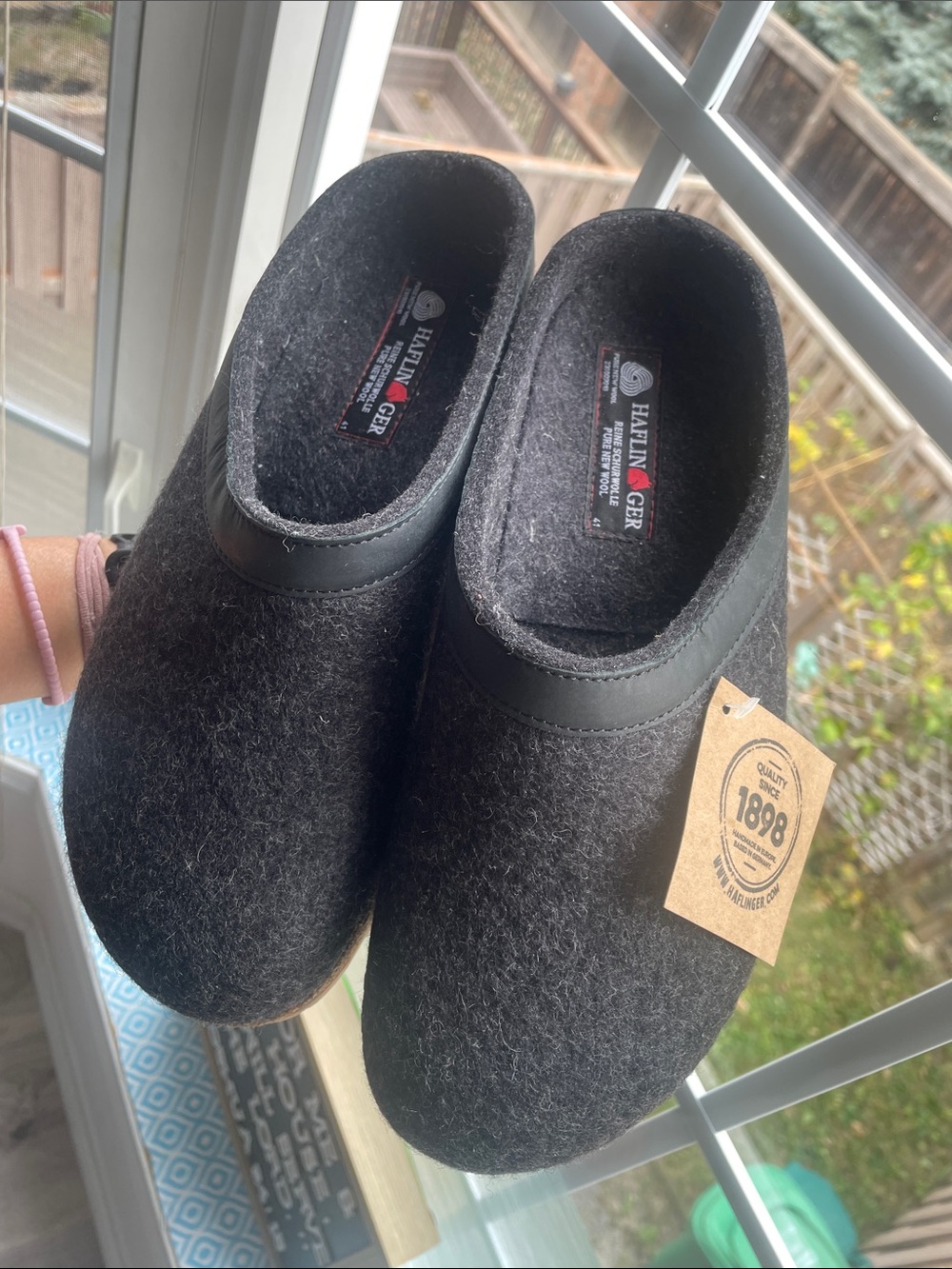 Haflinger Black Felt Slip-On Clogs